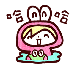 Pink Frog love Silly Wolf sticker #4835191