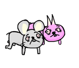 Timid mouse and rabbit wearing a tie sticker #6356946