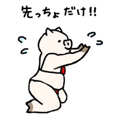 The pig wearing bikini