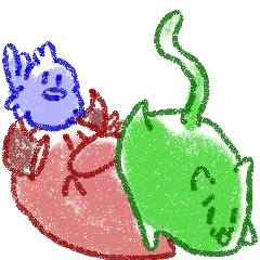 red bull and grean cat and blue bird,3rd